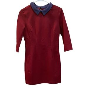 NWT Cooperative Peter Pan Collared Long Sleeve Dress in Burgundy